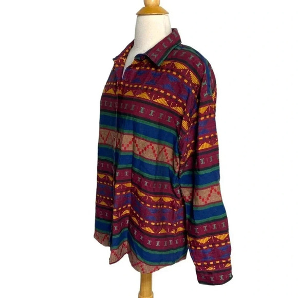 Maggie & Max L multicolor Aztec southwestern print button down‎ cotton shirt - Picture 4 of 6